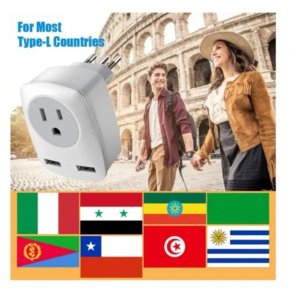 America to Italy Travel Adapter Plug (No for UK) L-Plug USB Wall Charger